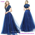 Kurze Ärmel Organza Ballkleid mit einem Kristall Perlen Bodice Ballkleid